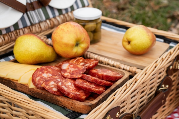 Free photo high angle picnic food arrangement