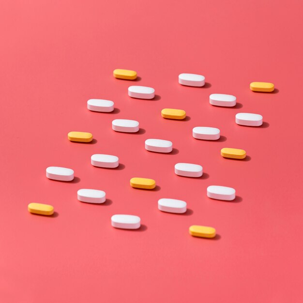 High angle of pills geometrically arranged