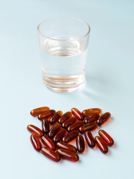 High angle pills with water glass