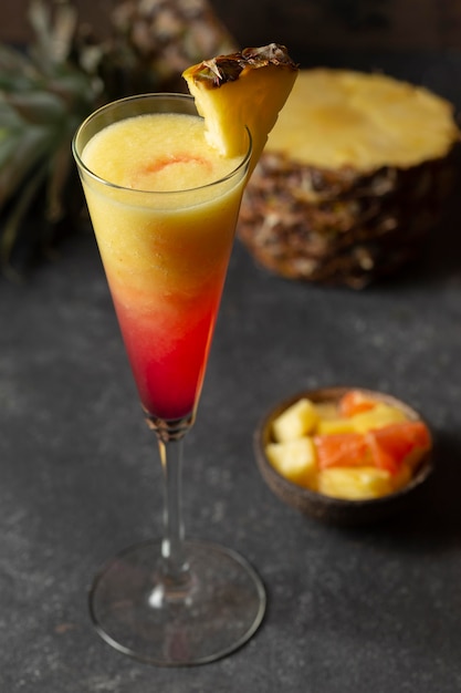 High angle pineapple juice in glass