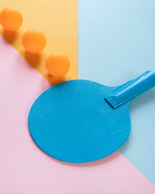 High angle of ping pong paddle and balls