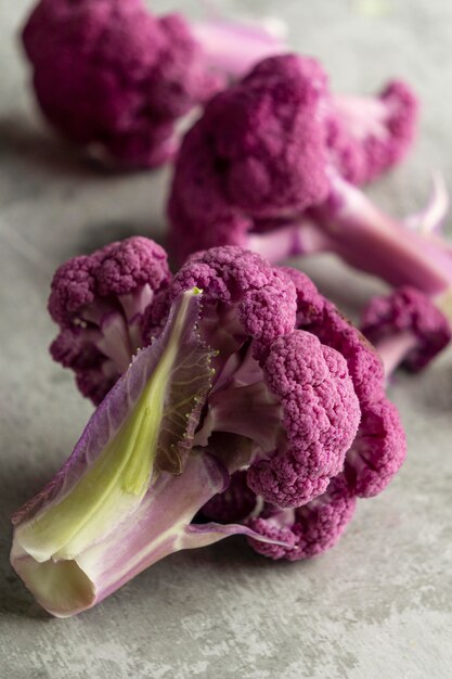 High angle pink cauliflower