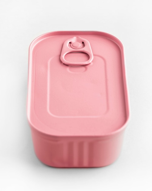 High angle pink tin can