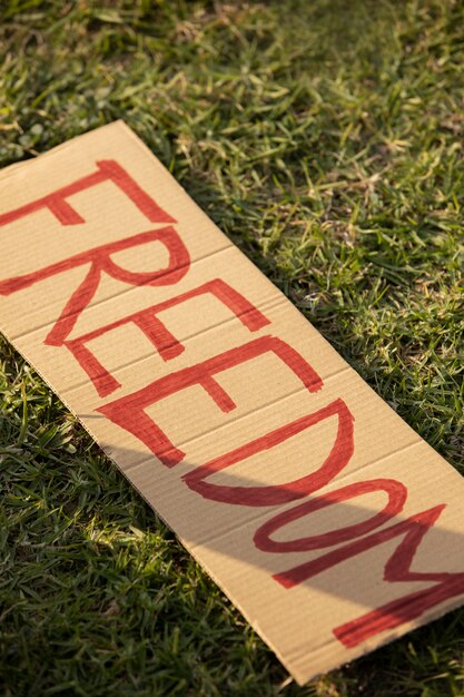 High angle placard on grass