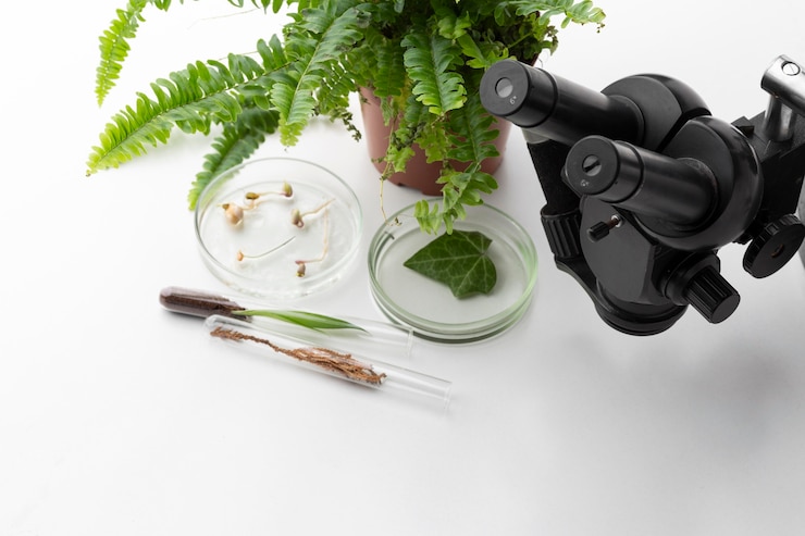 無料Photo 高角度の植物と顕微鏡