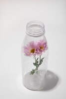 High angle plastic bottle with flower inside