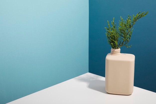 high angle plastic bottle with plant