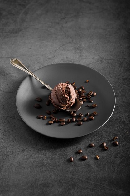 チョコレートアイスクリームとハイアングルプレート