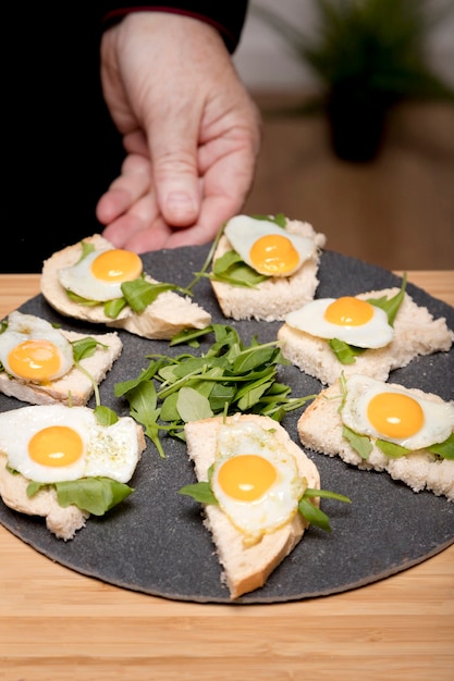 High angle plate with fried eggs