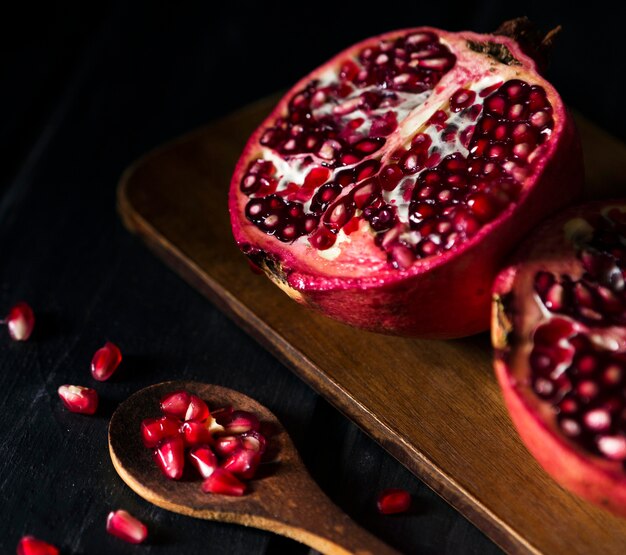 High angle of pomegranate fruit