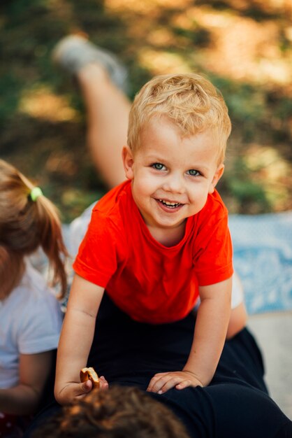 High angle portrait of a smiley child