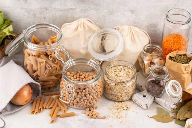 High angle preserved food in jars