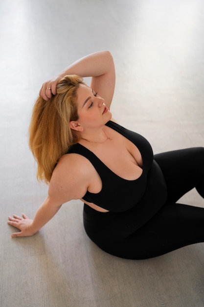 High angle professional plus size dancer training