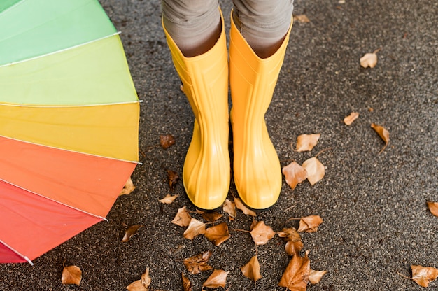 Free photo high angle rain boots close-up