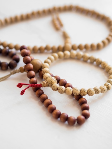 High angle of religious bracelets