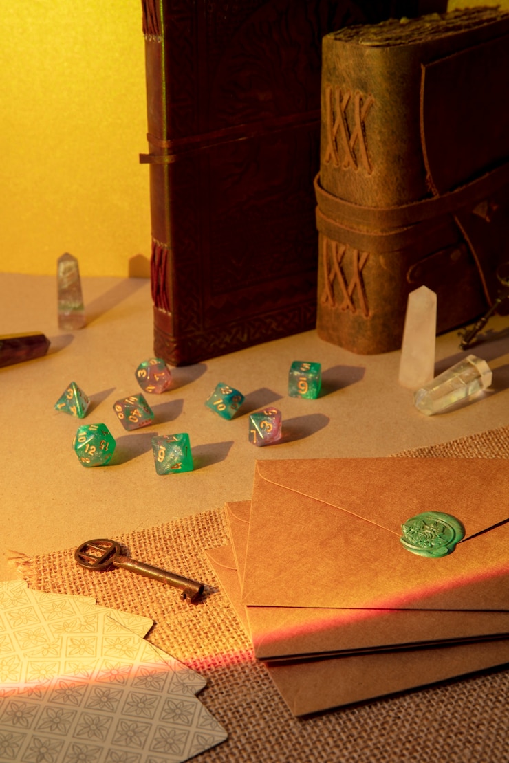 Free Photo high angle role-playing game elements assortment