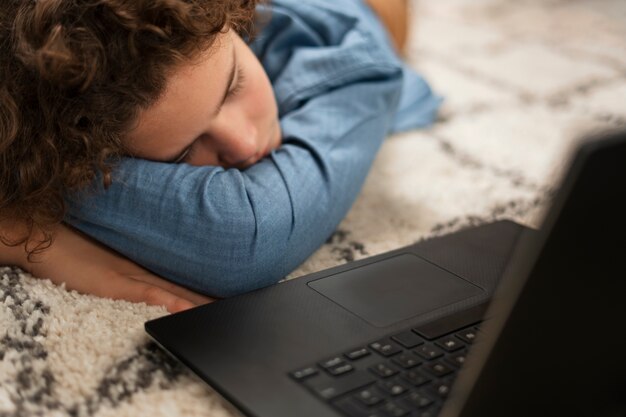 high angle  sad teenager being cyberbullied