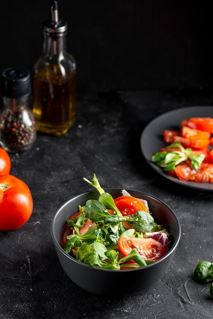 High angle salad arrangement