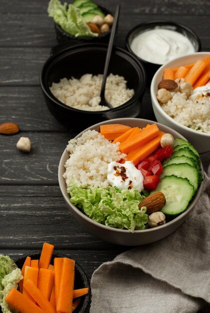 High angle salad with couscous