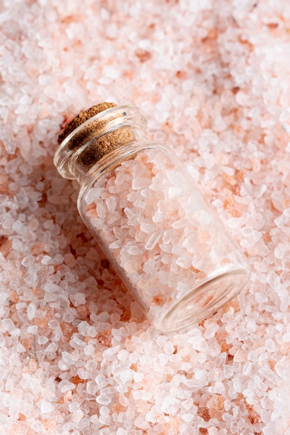 High angle of salt in transparent container