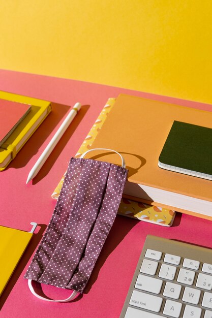 High angle school supplies on the table assortment