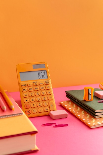 High angle school supplies on the table composition