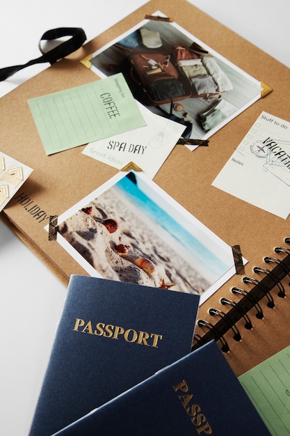 Free photo high angle scrapbook and passports