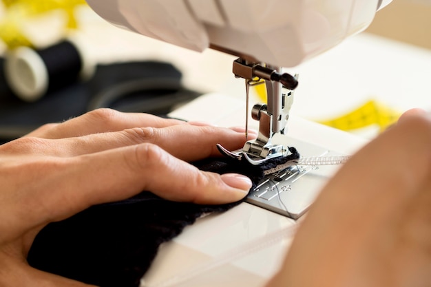 High angle of sewing machine being used