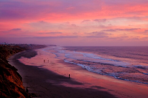 High angle shot of a beautiful beach under the breathtaking sunset sky