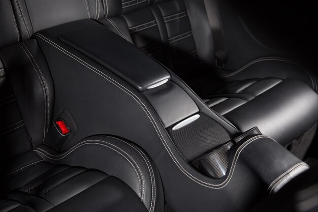 High angle shot of a black car's modern interior