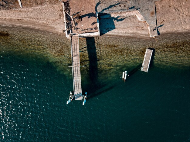 High angle shot of a dock by the sea