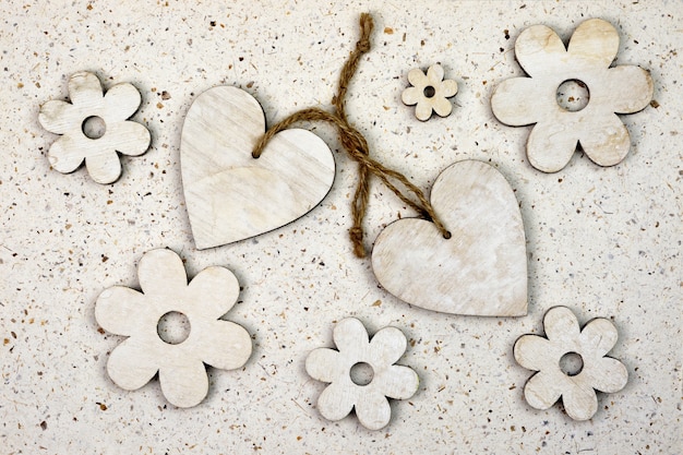 High angle shot of heart-shaped ornaments with flowers