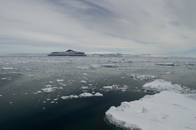 High angle shot of  ice floes in the ocean