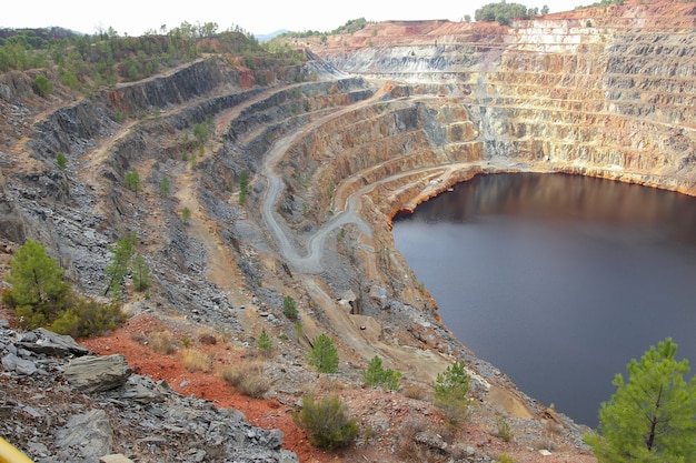 High angle shot of a lake in a quarry