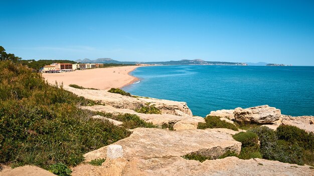 High angle shot of the Playa Illa Roja public beach in Spain