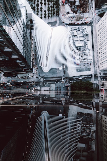 High angle shot of the skyscrapers and the streets of new york city