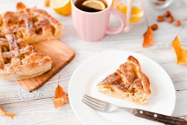 High angle of slice of pie