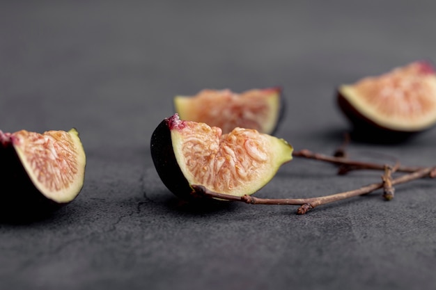 High angle of slices of figs