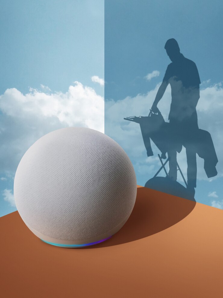 Free Photo high angle smart speaker at home