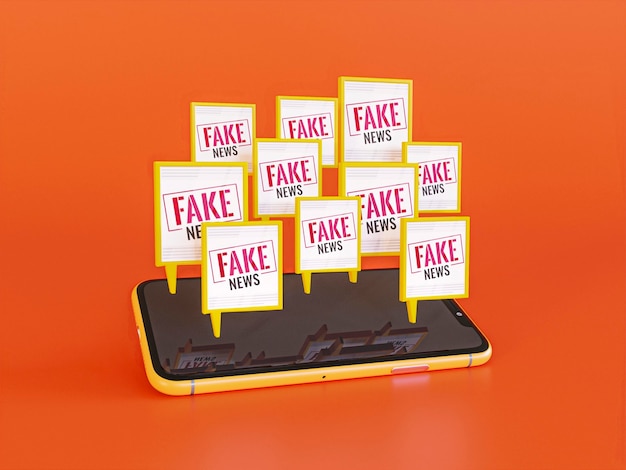 Free photo high angle of smartphone with fake news