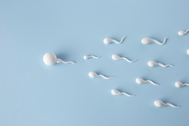 Сперматозоиды с высоким углом на синем фоне