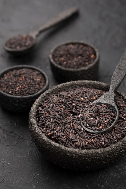 Free photo high angle of spices in bowls