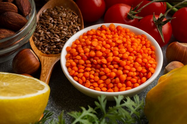 High angle of spices and tomatoes