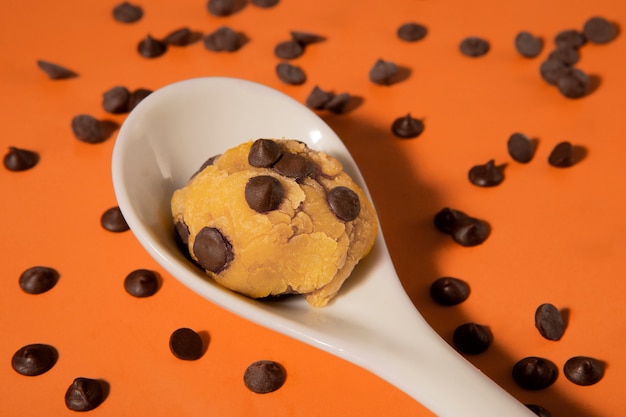 High angle spoon with cookie dough