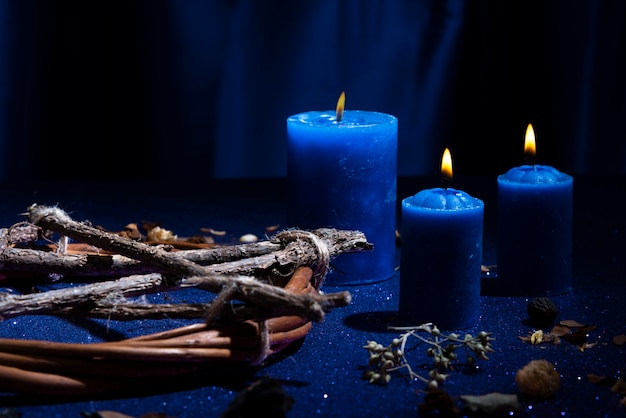 High angle star of david and candles arrangement