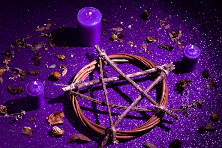 Free Photo high angle star of david and candles