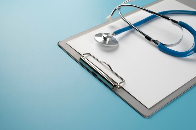 High angle stethoscope and clipboard