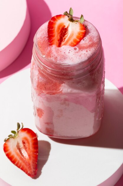 High angle strawberry smoothie