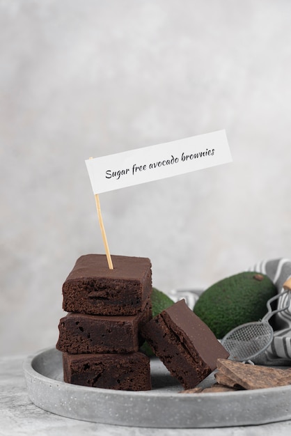 Free photo high angle sugar free avocado brownies