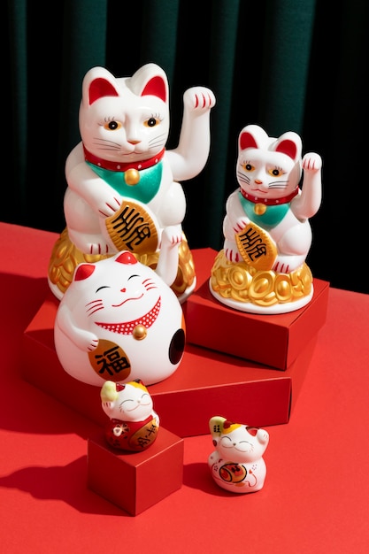 Free photo high angle superstition concept with lucky cats